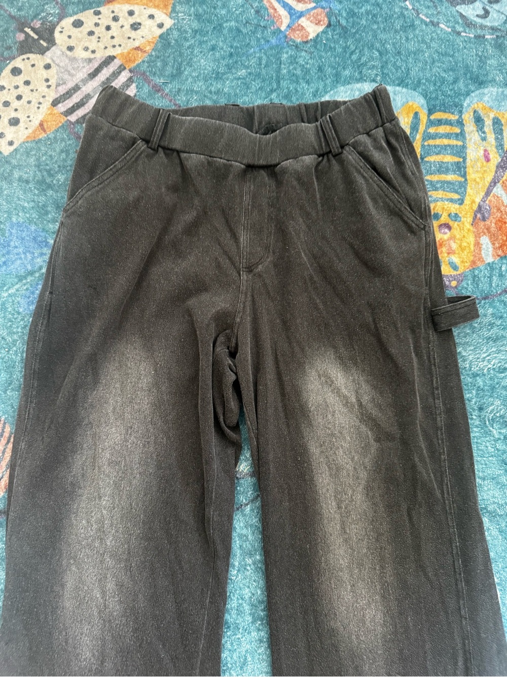 SHEIN Distressed Gray Wide Leg Carpenter Pants L Cotton Elastic Waist NWOT